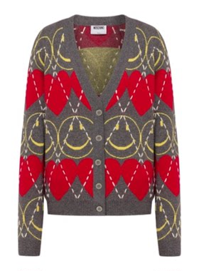 【惊喜】Moschino/莫斯奇诺 女士V领复古印花毛衣