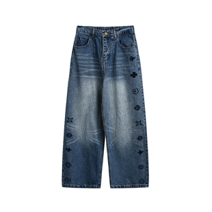lemanism美式潮流设计感刺绣牛仔裤男2026春季情侣款宽松休闲裤女