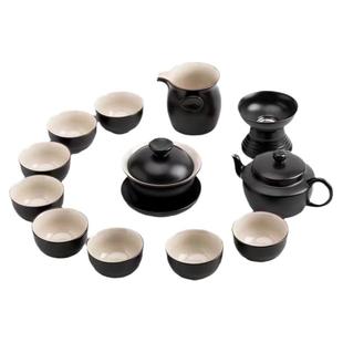 唐月窑亚光黑整套茶具盖碗纯黑复古泡茶杯家用会客厅儒雅高档礼盒