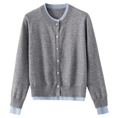 夕蒙2025新款秋高级小众上衣气质小个子设计感假两件拼接针织衫女