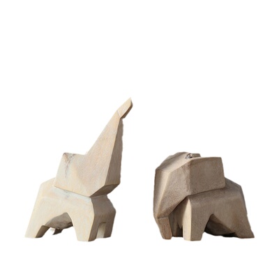 迦乐进口手工雕刻几何大象摆件
