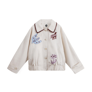 有耳uare原创设计 春天游乐园 马年小马飞鸟刺绣棉麻外套长裤套装