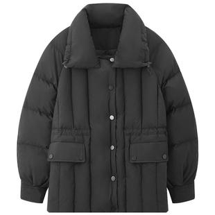 MB MindBridge百家好冬季女士黑色宽松羽绒服翻领加厚外套面包服