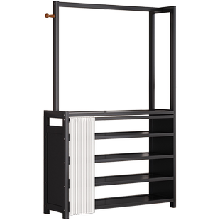 简易鞋架挂衣架一体家用门口多层多功能衣帽架卧室落地防尘鞋柜