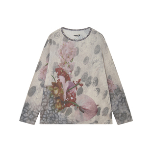 物理少年×月松花道联名「迷幻花旅」斑点花卉松弛落肩长袖T恤