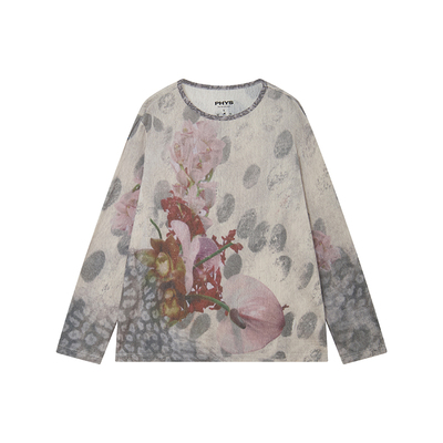 物理少年斑点花卉长袖T
