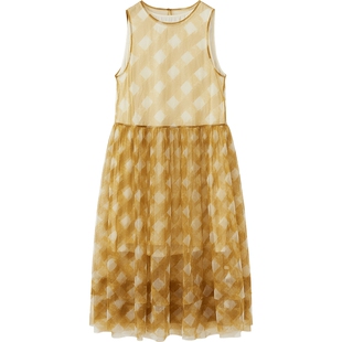 播商场同款圆领网纱格子无袖连衣裙女秋新款纱裙BDS3LD4812