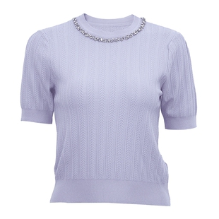 马天奴2025冬季新款钉珠圆领提花针织衫短袖上衣T恤法式气质时尚