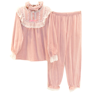 安之伴睡衣秋冬季女士双面海岛绒公主风甜美宫庭服复古日系家居服