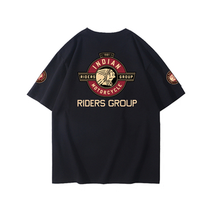 印第安摩托重机车夏季骑行服黑色T恤衫男衣服越野车骑士纯棉短袖