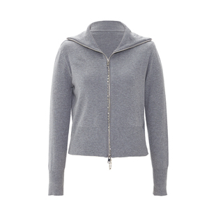 IAmMIX27简约针织开衫女新款百搭双拉链设计绵羊毛混纺灰色上衣女