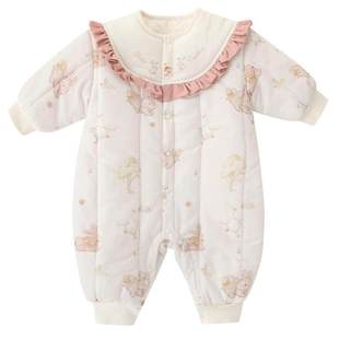 婴儿夹棉连体衣冬季加厚保暖棉袄新生儿棉服外出棉衣冬装宝宝衣服