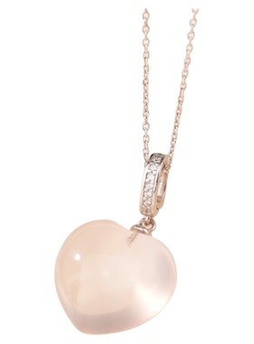 【红鸾】与卿珠宝天然粉水晶爱心吊坠项链女生925银链子桃花礼物