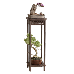 实木花架仿红木新中式家用客厅仿古花几室内置物架榆木盆景架包邮