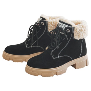 加绒雪地靴女真皮棉靴防滑鞋子马丁靴保暖雪地鞋女款靴子短靴棉鞋