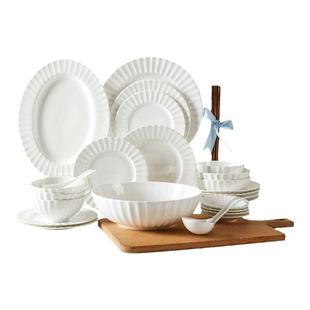 高淳玉泉官方陶瓷骨瓷餐具套装碗碟家用高级瓷器浮雕陶瓷纯白盘子