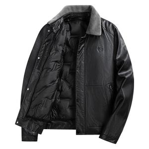 雅鹿男士皮衣夹克2024冬季新款加厚短款中老年爸爸冬装羽绒服外套