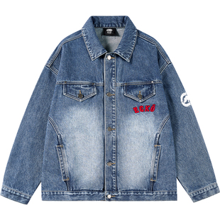 ecko红犀牛 美式复古翻领丹宁蓝牛仔夹克2025冬季新款情侣装外套