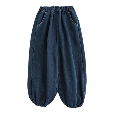 幼悠女童蓝色牛仔裤2025冬季童趣可爱亲肤柔软防风保暖宽松裤子潮