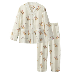 纱布月子服夏季薄款产后纯棉孕妇睡衣哺乳产妇棉纱喂奶家居服春秋