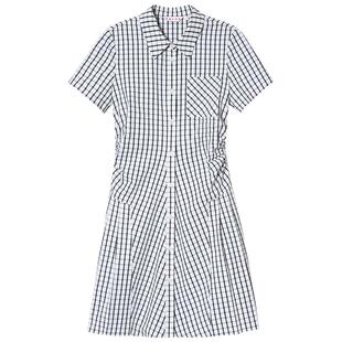 SALT.P可颜2025夏季新款棉纺学院风格纹连衣裙收腰衬衫式短裙