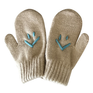 快乐的小朋友~韩国ins儿童手套冬季宝宝笑脸春秋新款挂脖连指手袜