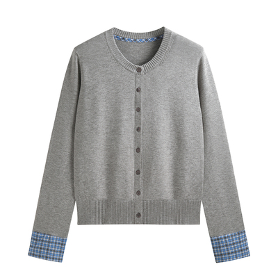 格纹袖口拼接设计感针织开衫