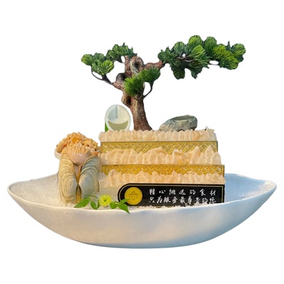 酒店会所专用创意纯色陶瓷海鲜火锅姿造盘三纹鱼料理专用刺身冰盘