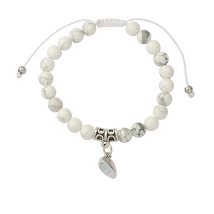 情侣天然石手串黑磨砂玛瑙白松石新款配对磁吸半边爱心坠清新手链