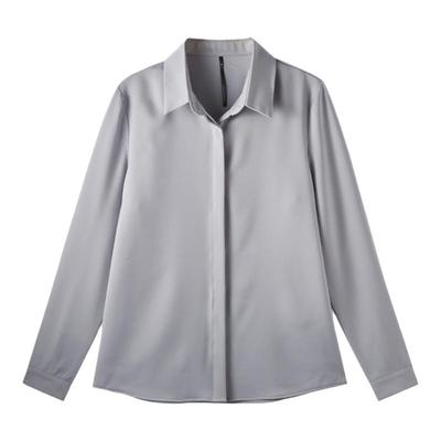 暗门襟通勤OL缎面长袖衬衫女
