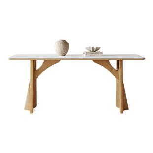 奥古斯特 原木色实木餐桌2025新款家用长方形日式奶油风岩板餐桌