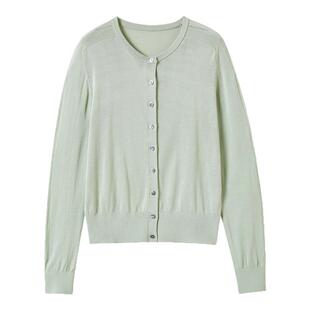 桑蚕丝空调衫洛薇雅2025春夏新款圆领针织开衫女宽松薄款防晒外套