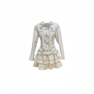 蝴蝶结富家千金小香风名媛套装秋冬季短外套贵气重工蛋糕裙套装女