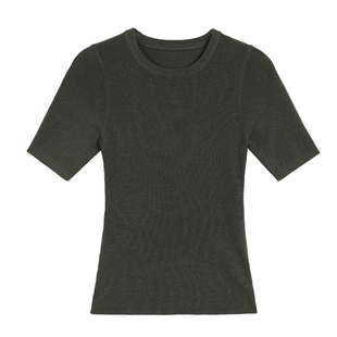 Maven Lin 极简知性 圆领中袖复古基础针织衫上衣女修身打底t恤