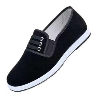 老北京布鞋男女款灯芯绒透气黑色工作鞋中老年红色平跟软底女鞋