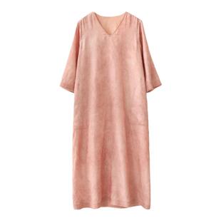 麻霖2026春新品19姆米柞蚕丝桑蚕丝脏染肌理感双层显瘦V领连衣裙