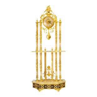 加的芙奢华欧式落地钟双层玉石金色大摆钟客厅座钟家居软装钟饰