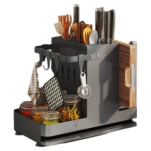 不锈钢厨房刀架置物架菜板一体筷子砧板台面多功能抹布刀具收纳架