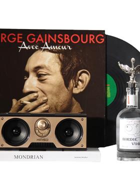 音乐风格样板间酒柜吧台书房陈设装饰洋酒摆件黑胶唱片复古音箱