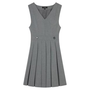 Eland衣恋连衣裙女格雷系学院风背心连衣裙百褶下摆裙子春秋款