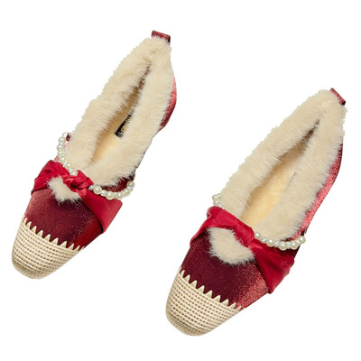 法式复古配裙粗跟毛毛鞋女冬外穿