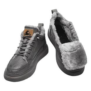 海澜之家男鞋冬季加绒加厚保暖大棉鞋男高帮板鞋男士黑色休闲皮鞋