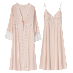 RoseTree新娘晨袍女款春夏法式吊带睡裙高级感睡衣两件套蕾丝睡袍