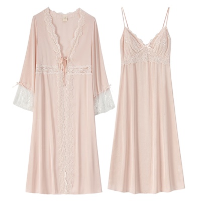 RoseTree法式雅奢吊带晨袍两件套