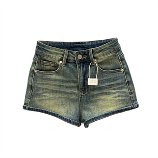 美式复古牛仔短裤女2026春夏新款小个子高腰辣妹卷边a字阔腿热裤