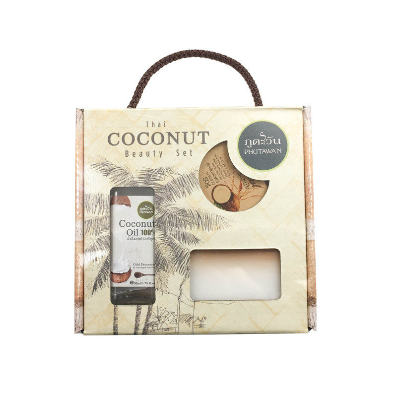 泰国Phutawan普塔湾 椰子礼盒套装 椰子油+手工皂+磨砂膏护肤护发