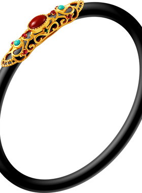 老银匠玛瑙镯子新中式复古中国风和田玉s925纯银花丝镶嵌手镯女款