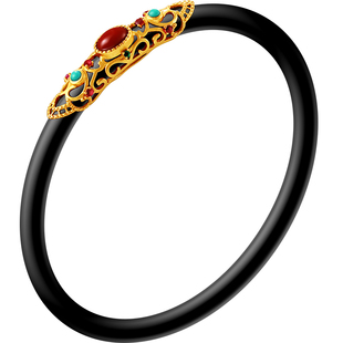 老银匠玛瑙镯子新中式复古中国风和田玉s925纯银花丝镶嵌手镯女款