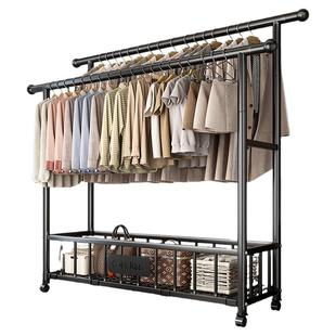 简易衣架家用挂衣落地卧室衣帽架室内阳台加粗晾衣架移动置物架子