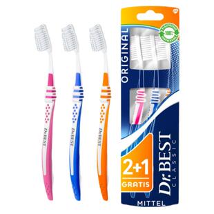 德国原装进口Dr. BEST中等硬度刷毛牙刷套装3支男女成人手动家用